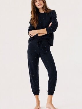 Splendid Love Lounge Heart Print Joggers XS Black Blue Cozy